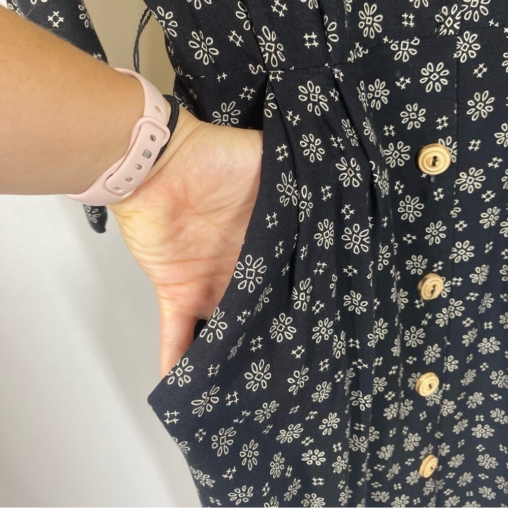 JSJ Petites | Vintage Dress Floral 3/4 Sleeves Black Button Up Size 5/6 - Picture 7 of 11
